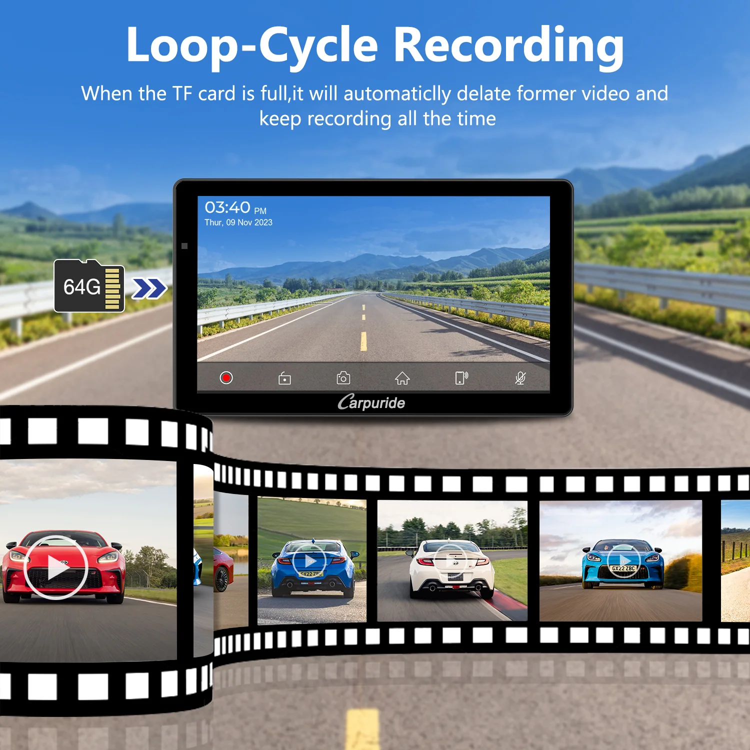 CARPURIDE W703 Portable Smart Multimedia Car Stereo with Dual Cameras and DVR Function - Image 5