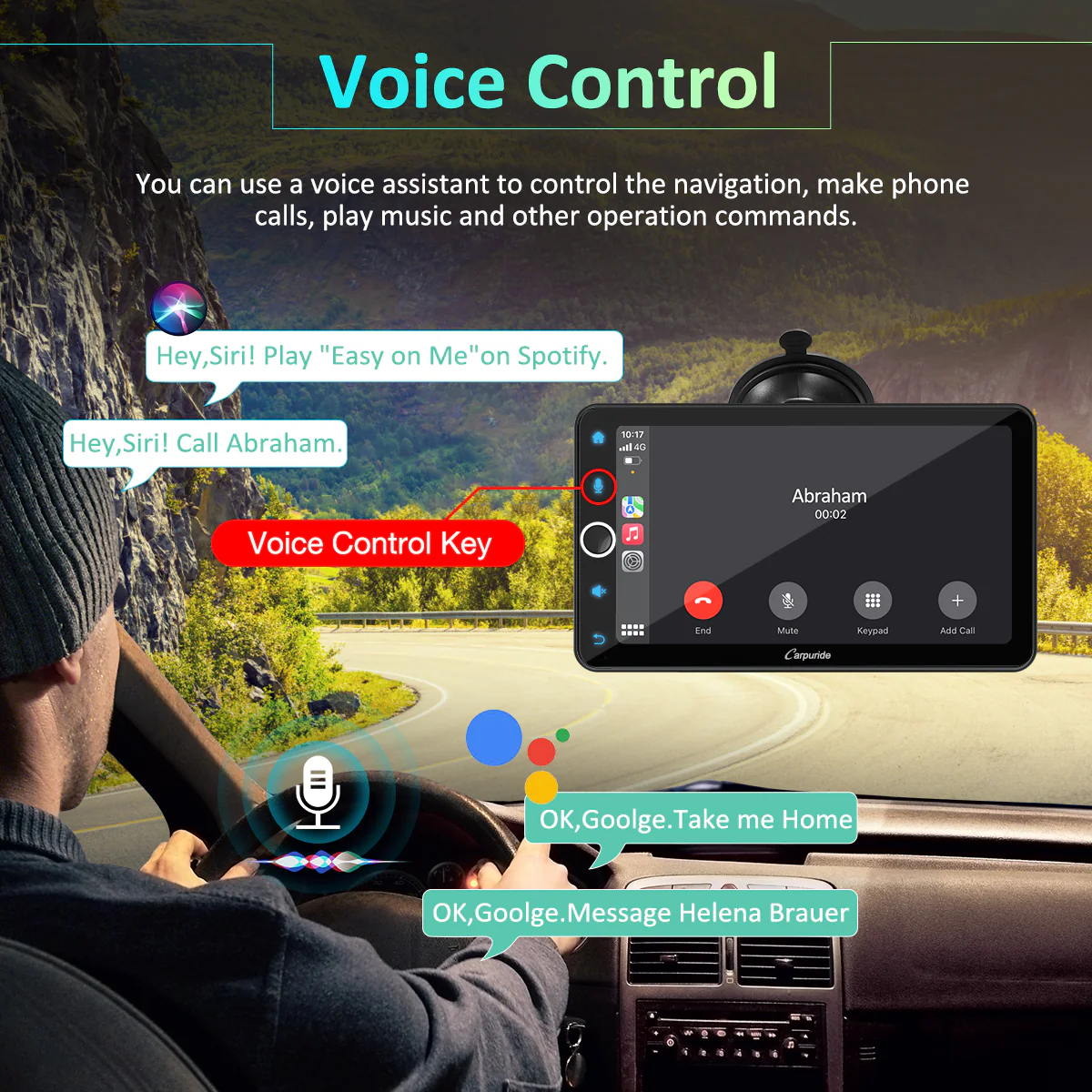 CARPURIDE W706 Multifunctional Portable Navigation, Car Stereo with Carplay and Android Auto, 7" IPS Touch Screen, Google, and Siri Assistant - Image 4