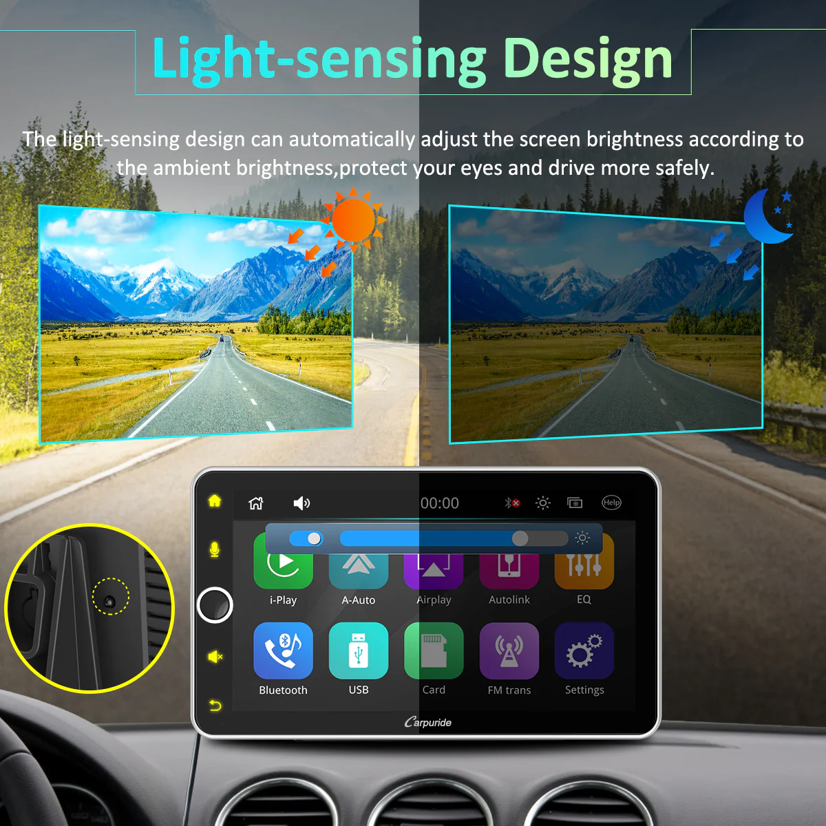 CARPURIDE W706 Wireless Portable Car Stereo Silver Frame - Image 5