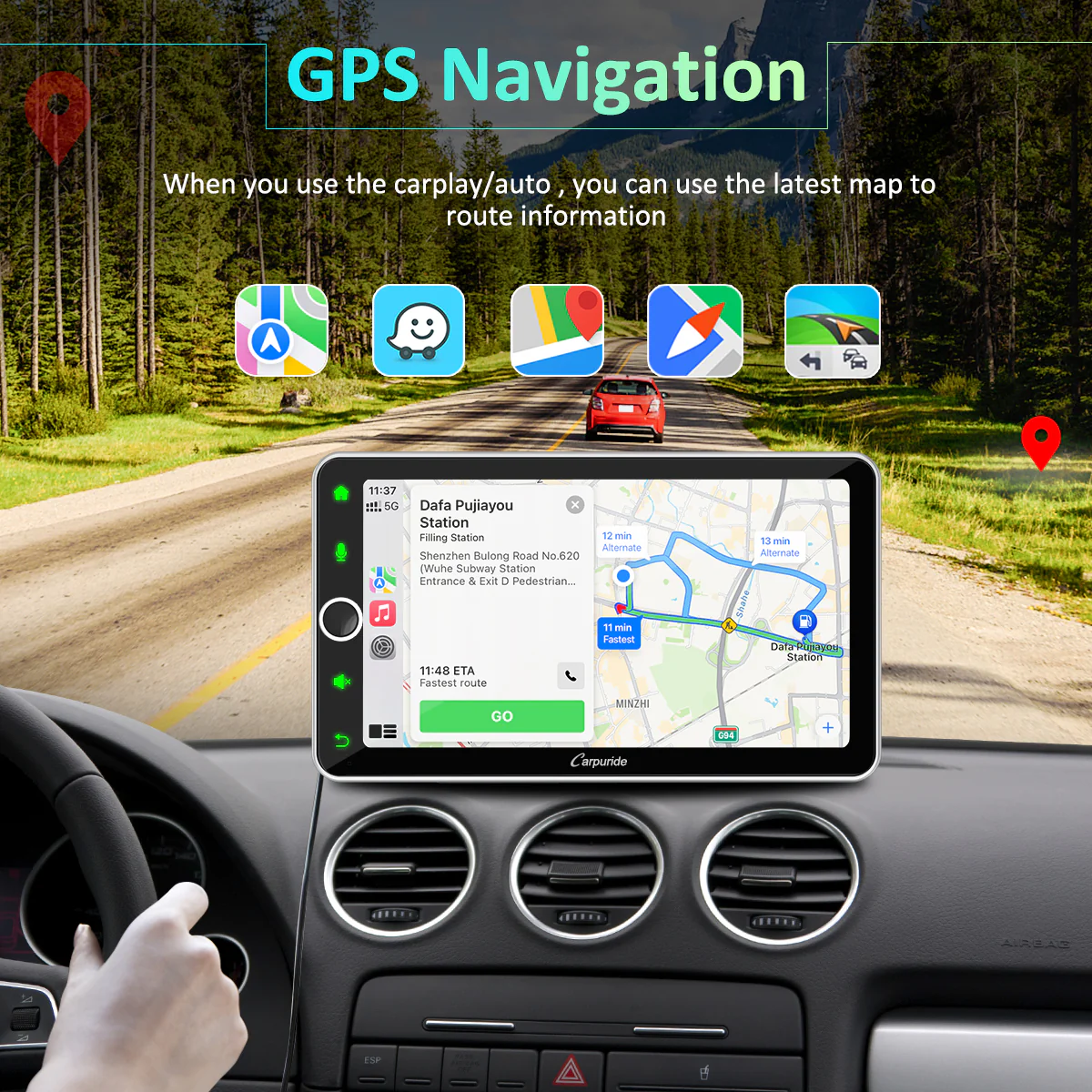 CARPURIDE W706 Wireless Portable Car Stereo Silver Frame with Backup Camera - Image 2