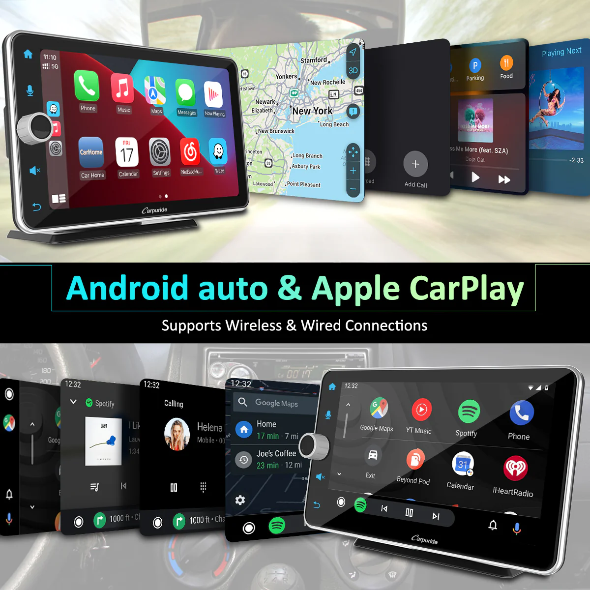 CARPURIDE W706 Wireless Portable Car Stereo Silver Frame with Backup Camera - Image 4
