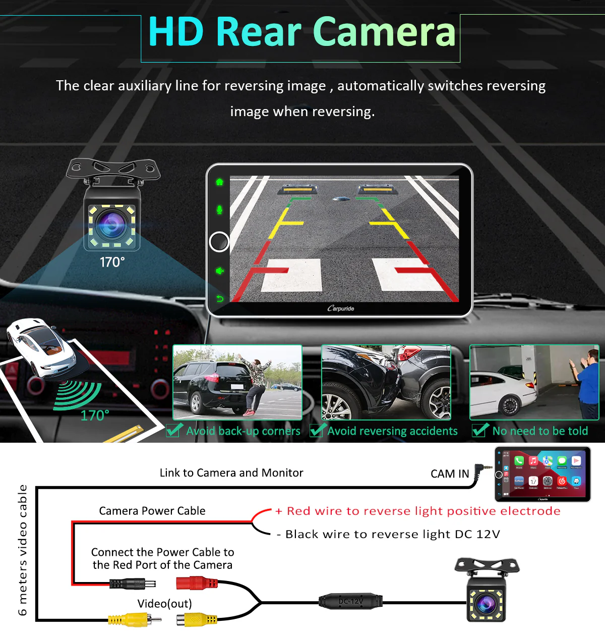 CARPURIDE W706 Wireless Portable Car Stereo Silver Frame with Backup Camera - Image 8