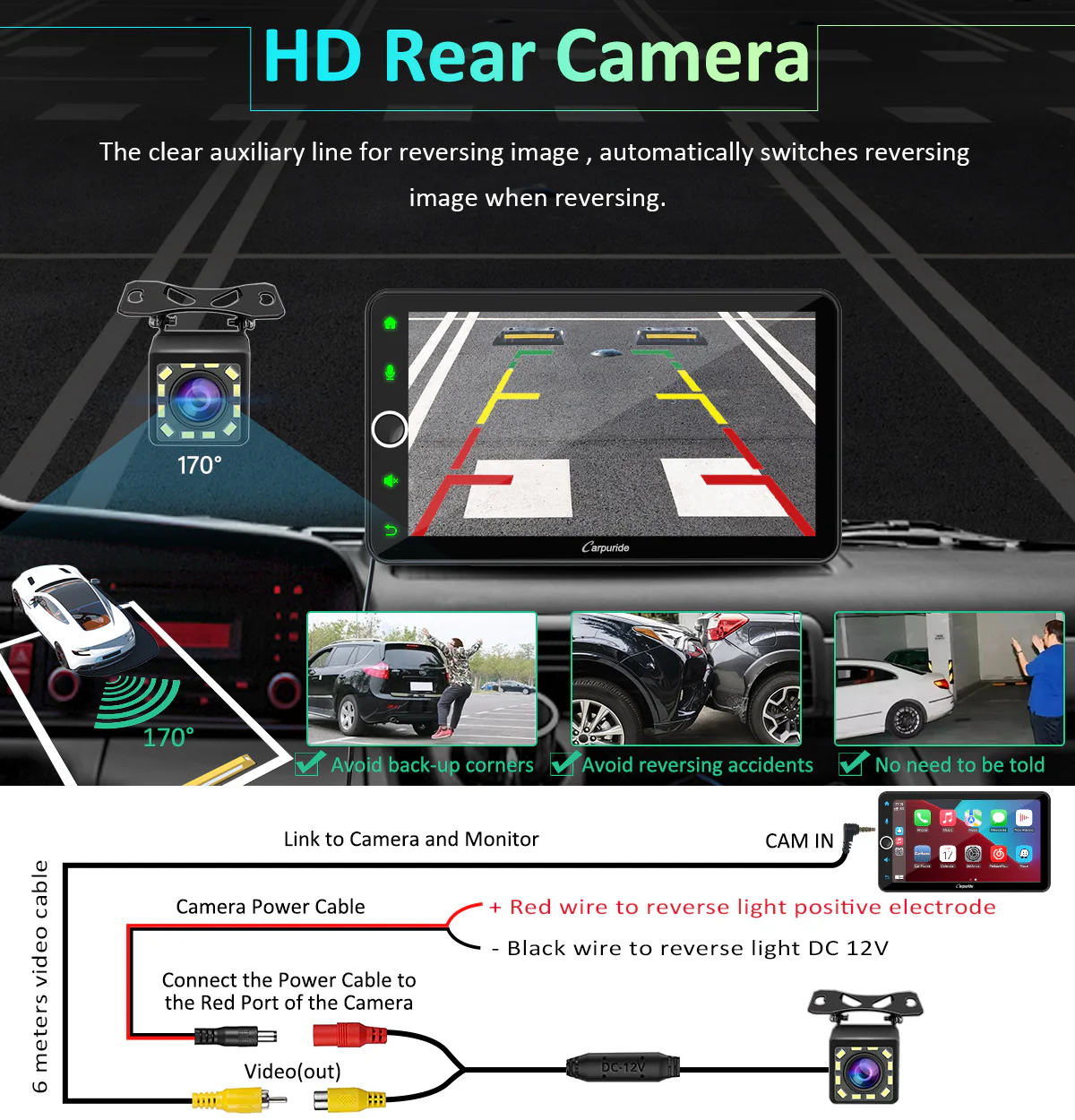 CARPURIDE W706 Wireless Portable Car Stereo with Backup Camera - Image 8