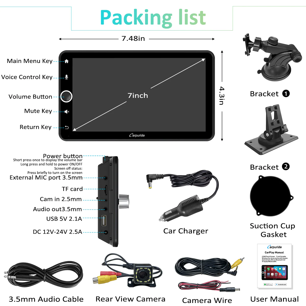 CARPURIDE W706 Wireless Portable Car Stereo with Backup Camera - Image 9