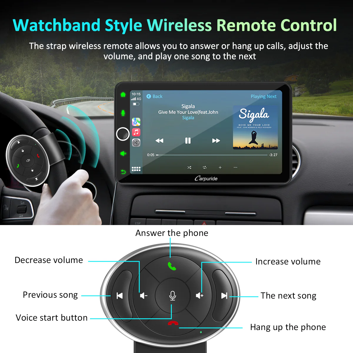 CARPURIDE W706 Wireless Portable Car Stereo with Steering Wheel Control - Image 7