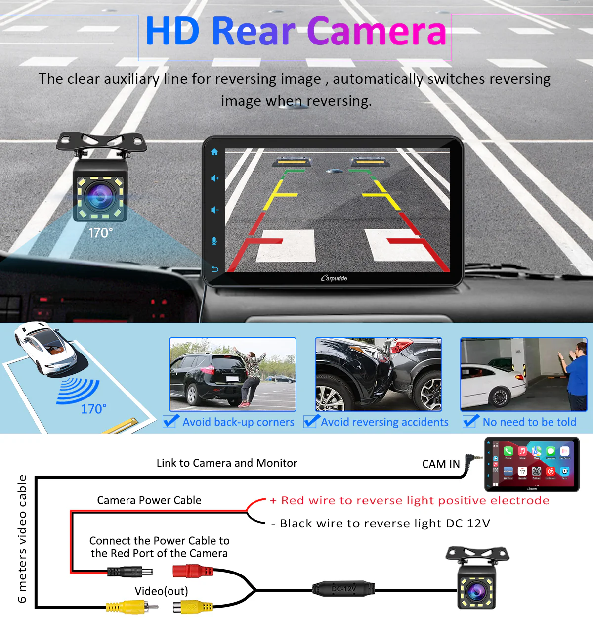 CARPURIDE W707 Wireless Portable Car Stereo with Backup Camera - Image 8