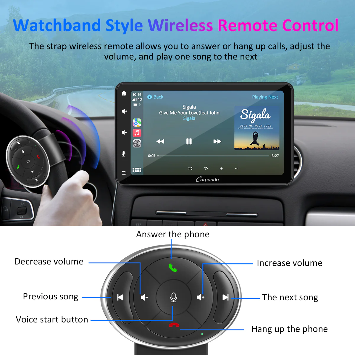 CARPURIDE W707 Wireless Portable Car Stereo  with Steering Wheel Control - Image 8