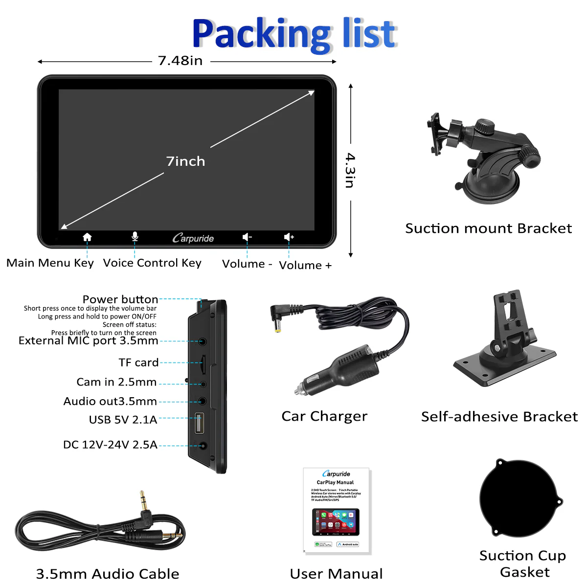 CARPURIDE W708 Pro Portable Smart Multimedia Dual Bluetooth Dashboard Console - Image 12
