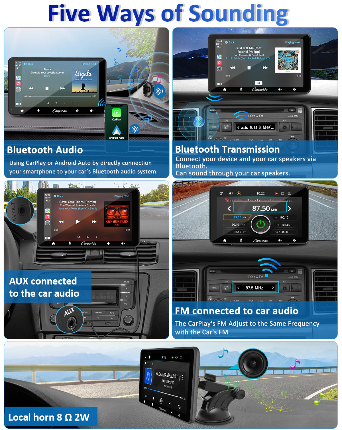 CARPURIDE W708 Pro Portable Smart Multimedia Dual Bluetooth Dashboard Console - Image 9