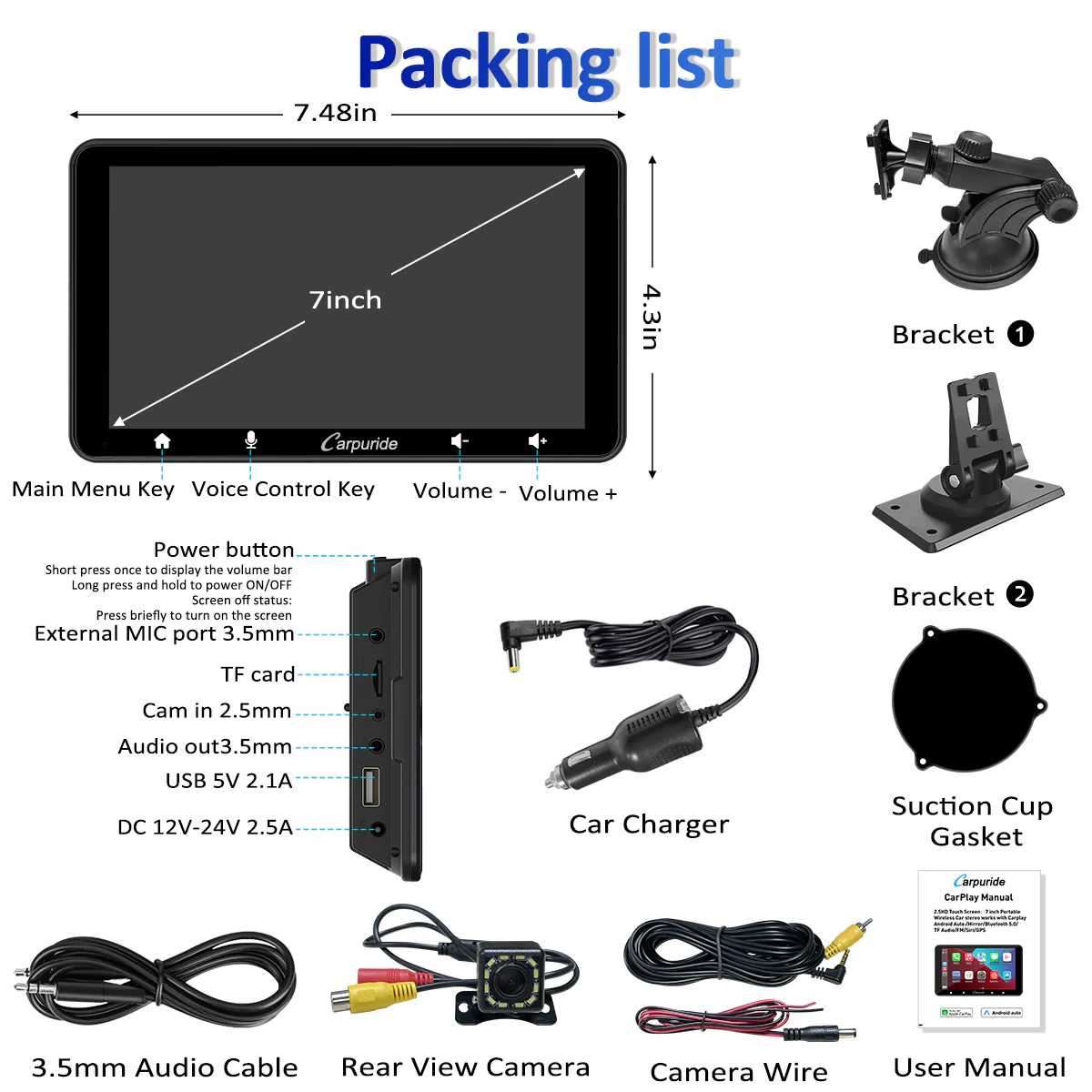CARPURIDE W708 Wireless Portable Car Stereo with Backup Camera - Image 12