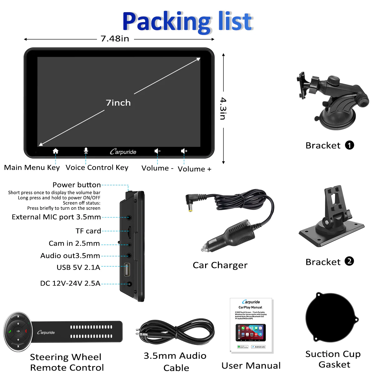 CARPURIDE W708 Wireless Portable Car Stereo with Steering Wheel Control - Image 10