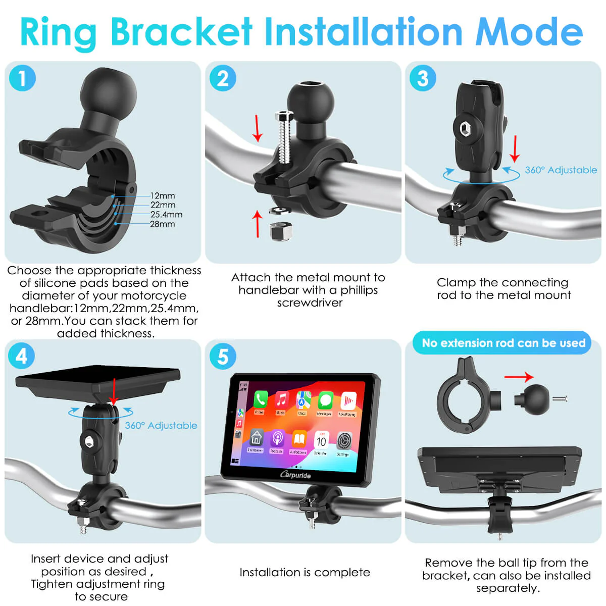 Carpuride W712D with TPMS Option | Rotatable Motorcycle Stereo with GPS Navigation & Dash Cam - Image 10