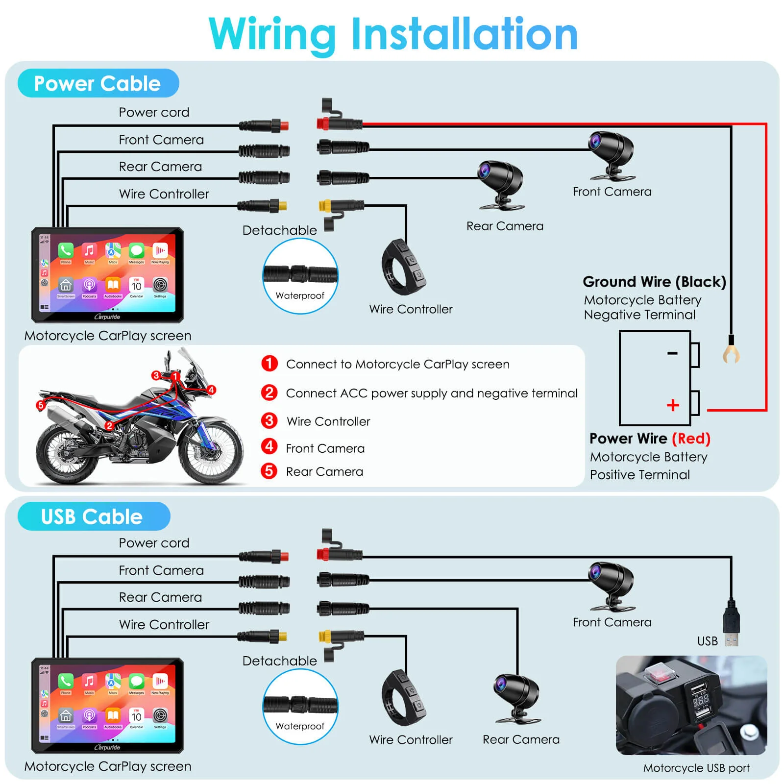 Carpuride W712D with TPMS Option | Rotatable Motorcycle Stereo with GPS Navigation & Dash Cam - Image 11
