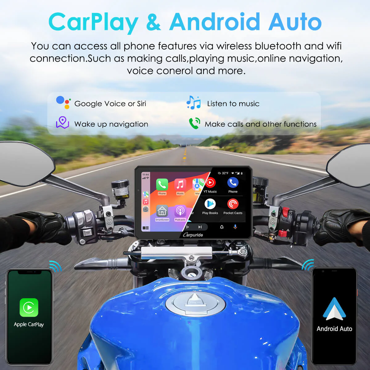 Carpuride W712D with TPMS Option | Rotatable Motorcycle Stereo with GPS Navigation & Dash Cam - Image 4