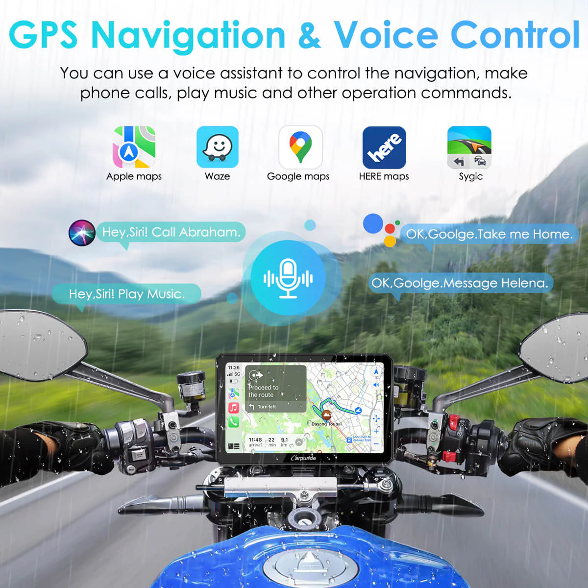 Carpuride W712D with TPMS Option | Rotatable Motorcycle Stereo with GPS Navigation & Dash Cam - Image 5
