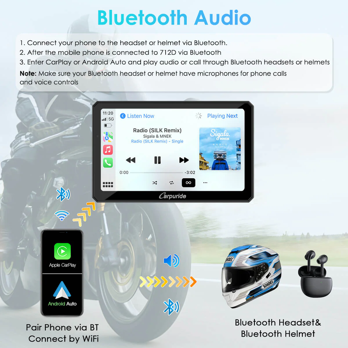Carpuride W712D with TPMS Option | Rotatable Motorcycle Stereo with GPS Navigation & Dash Cam - Image 6