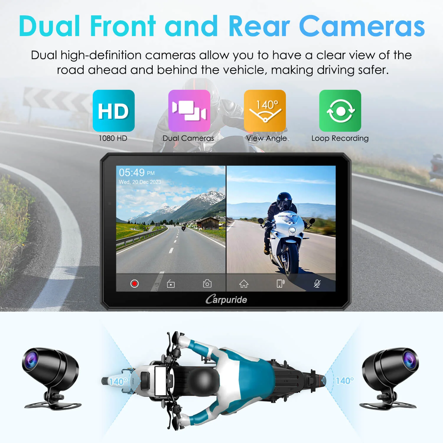 Carpuride W712D with TPMS Option | Rotatable Motorcycle Stereo with GPS Navigation & Dash Cam - Image 7