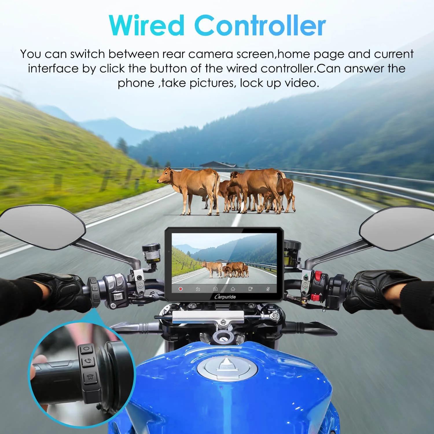 Carpuride W712D with TPMS Option | Rotatable Motorcycle Stereo with GPS Navigation & Dash Cam - Image 8