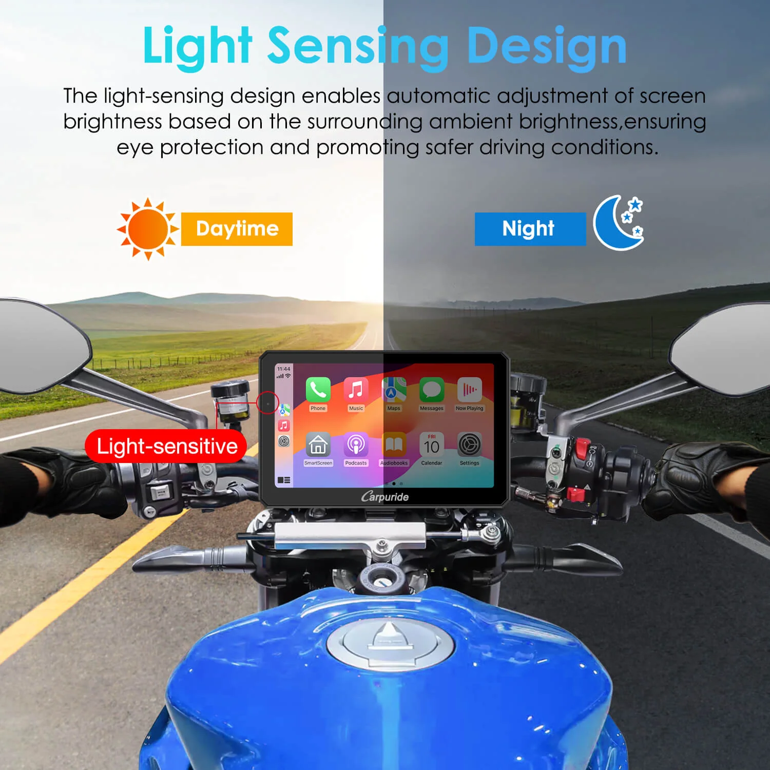 Carpuride W712D with TPMS Option | Rotatable Motorcycle Stereo with GPS Navigation & Dash Cam - Image 9