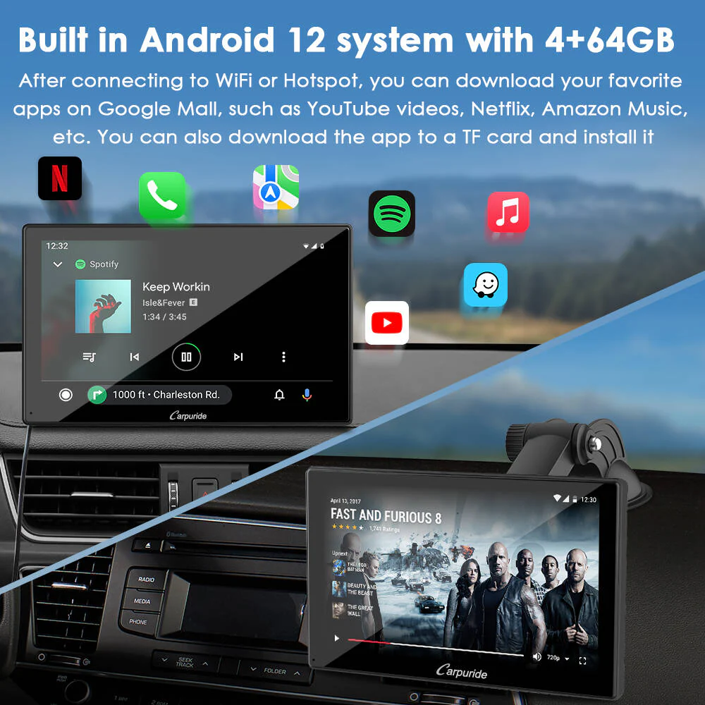CARPURIDE W901 Plus Portable Wireless Car Stereo, Support Install Apps - Image 4