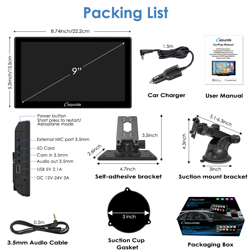 CARPURIDE W901 Plus Portable Wireless Car Stereo, Support Install Apps - Image 8