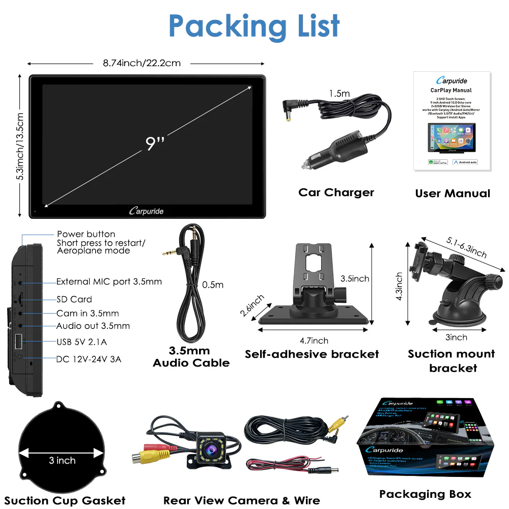 CARPURIDE W901 Plus Portable Wireless Car Stereo with Backup Camera, Support Install Apps - Image 11
