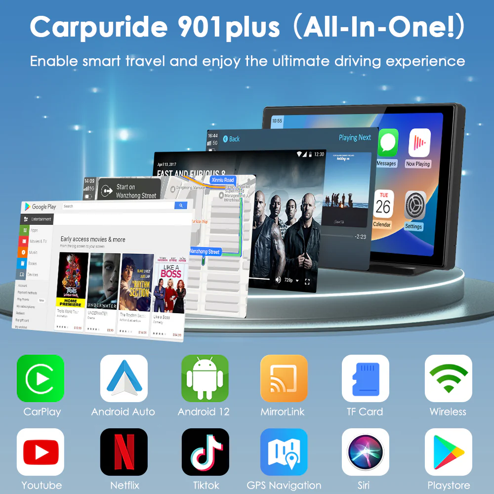 CARPURIDE W901 Plus Portable Wireless Car Stereo with Backup Camera, Support Install Apps - Image 2