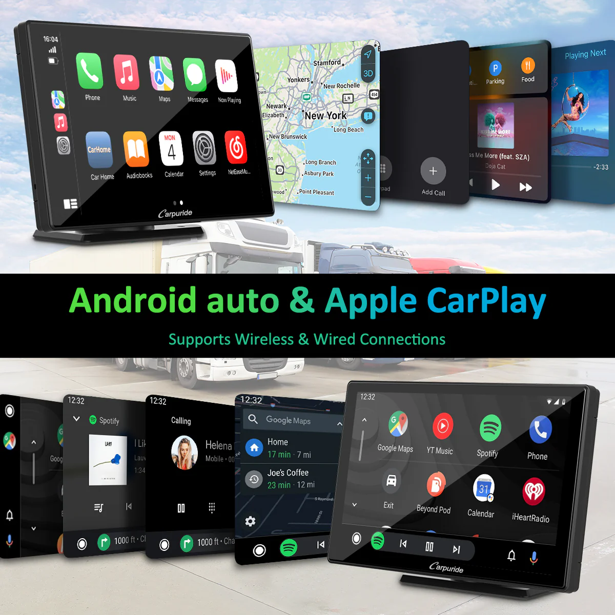 CARPURIDE W901 Pro Portable Smart Multimedia Dual Bluetooth Dashboard Console with Steering Wheel Control - Image 2