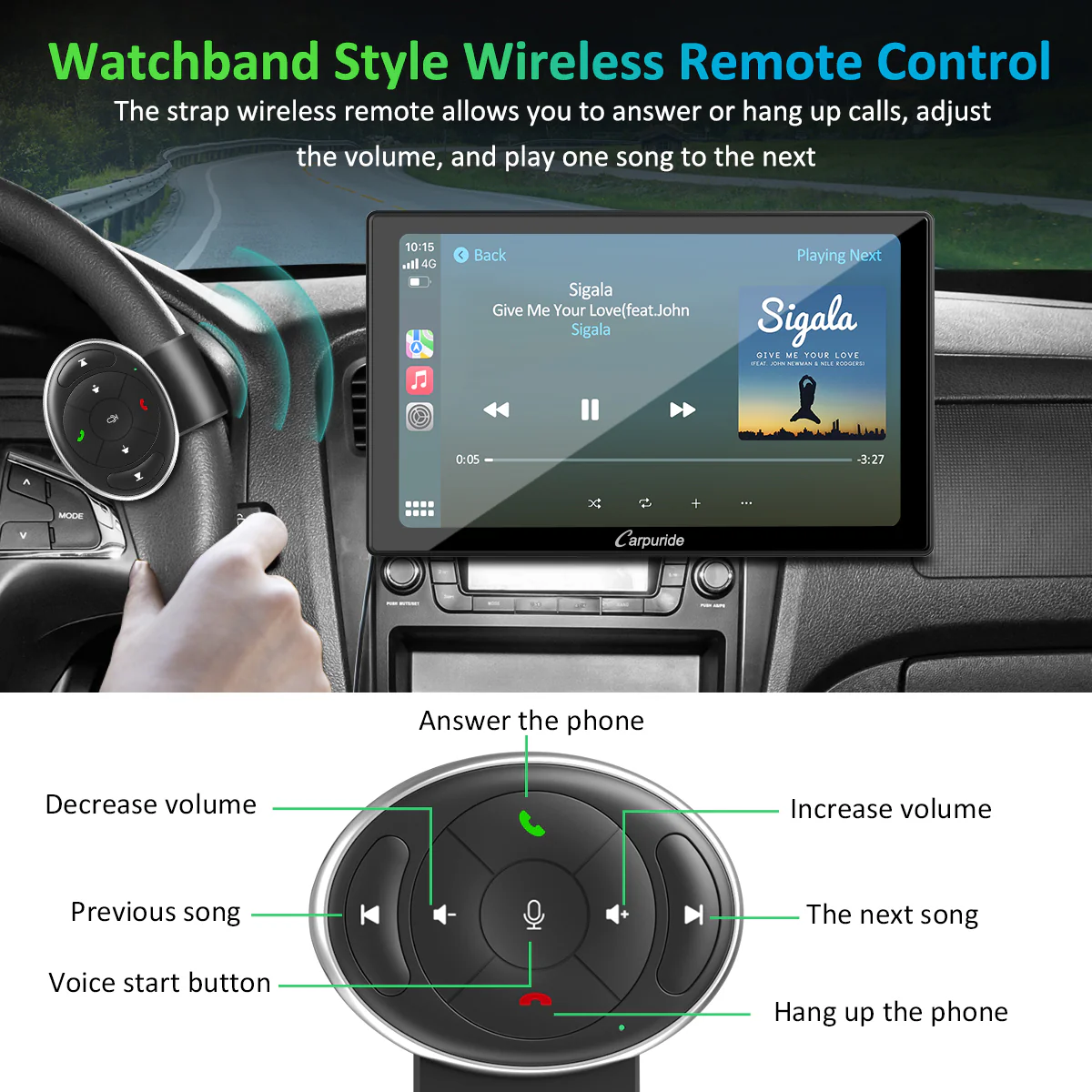CARPURIDE W901 Pro Portable Smart Multimedia Dual Bluetooth Dashboard Console with Steering Wheel Control - Image 7