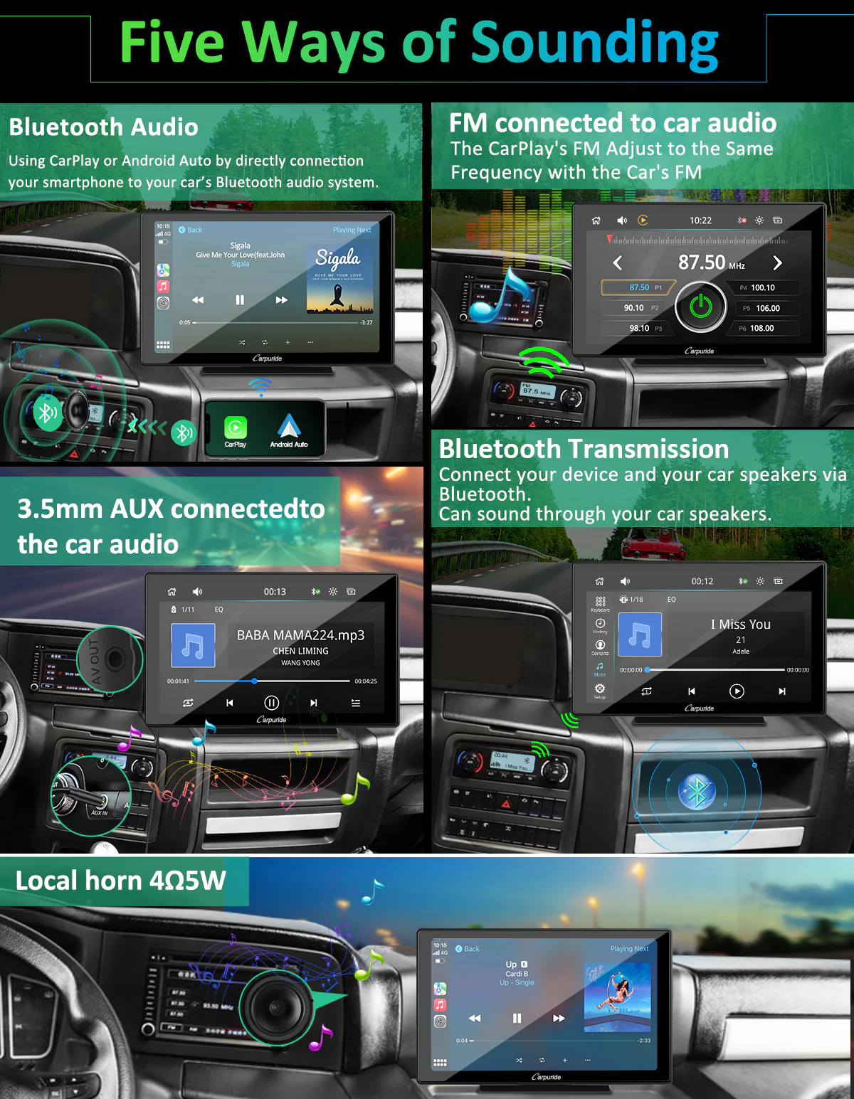 CARPURIDE W901 Pro Portable Smart Multimedia Dual Bluetooth Dashboard Console - Image 6