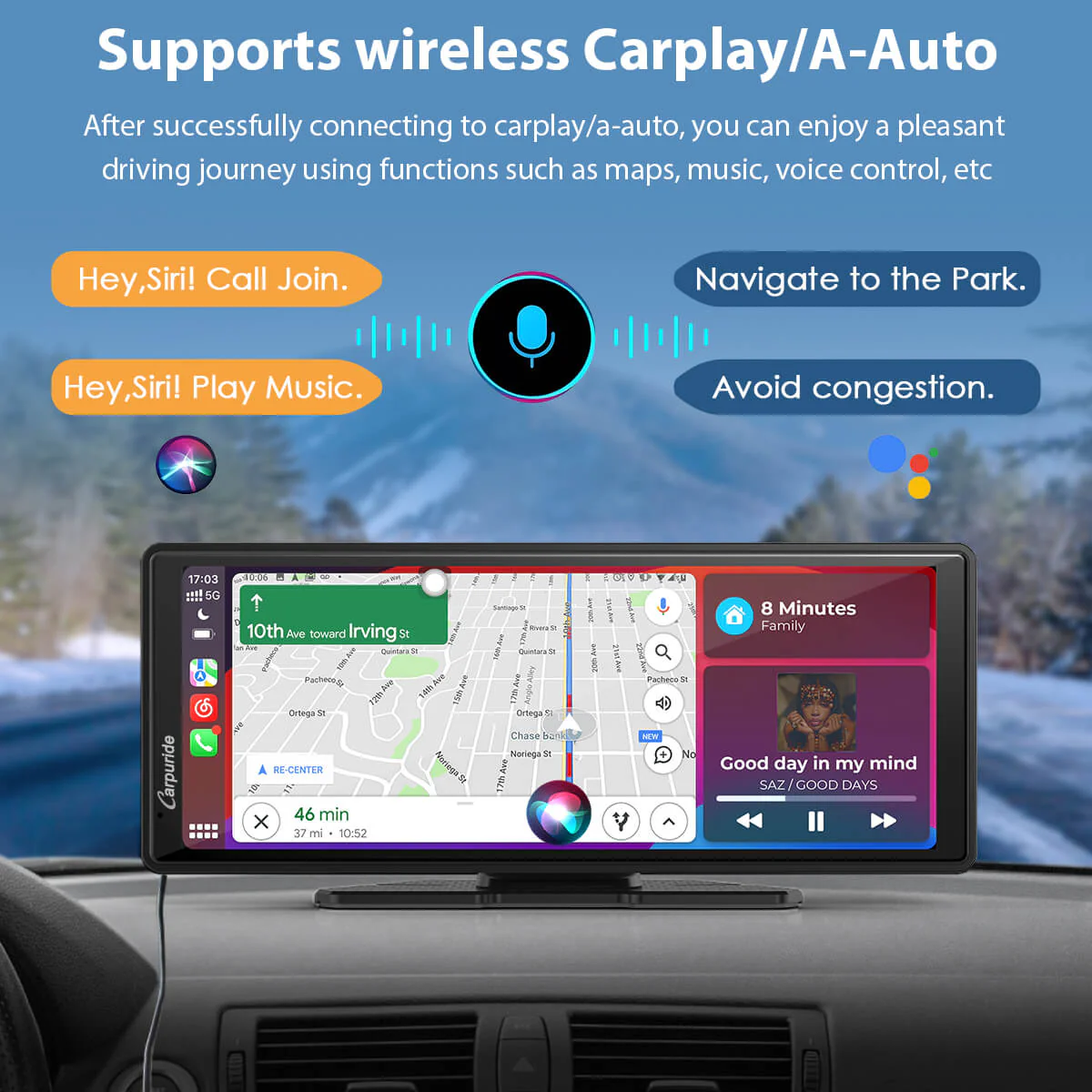 CARPURIDE W903 Plus Portable Wireless Car Stereo, Support Install Apps, with External GPS Antenna - Image 4