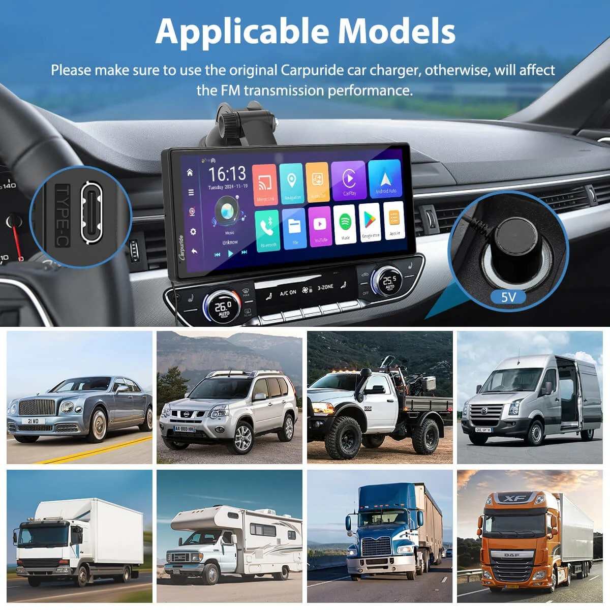 CARPURIDE W903 Plus Portable Wireless Car Stereo, Support Install Apps, with External GPS Antenna - Image 8
