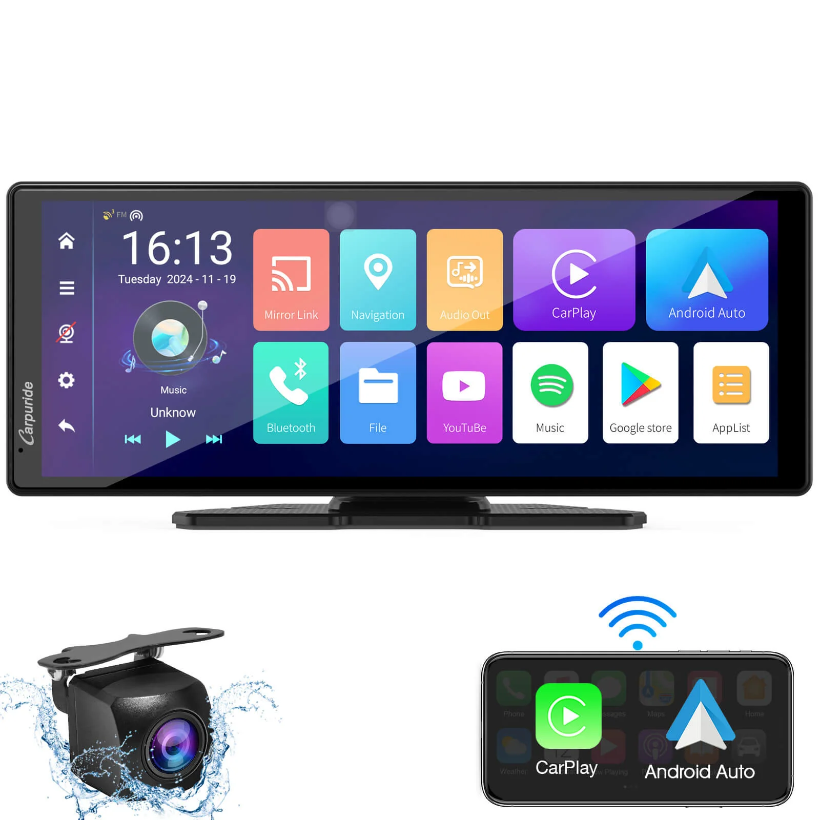 CARPURIDE W903 Plus Portable Wireless Car Stereo, Support Install Apps, with External GPS Antenna - Image 9