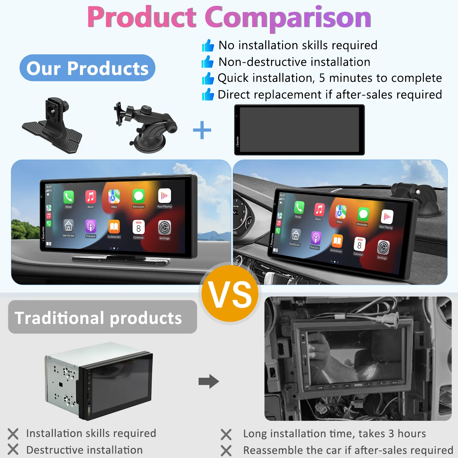 CARPURIDE W903 Portable Smart Multimedia Dashboard Console with Dual Cameras and DVR Function - Image 11