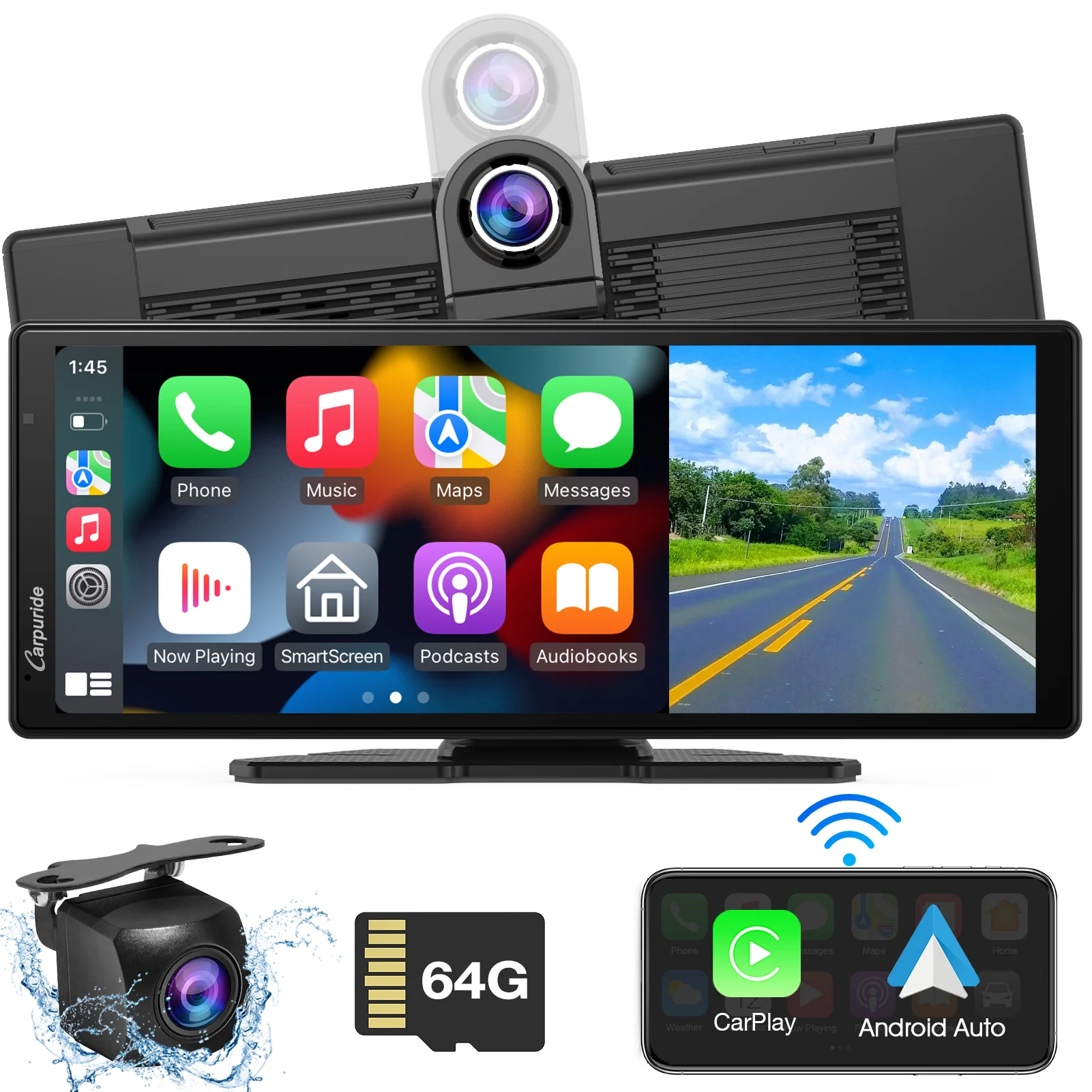 CARPURIDE W903 Portable Smart Multimedia Dashboard Console with Dual Cameras and DVR Function - Image 2