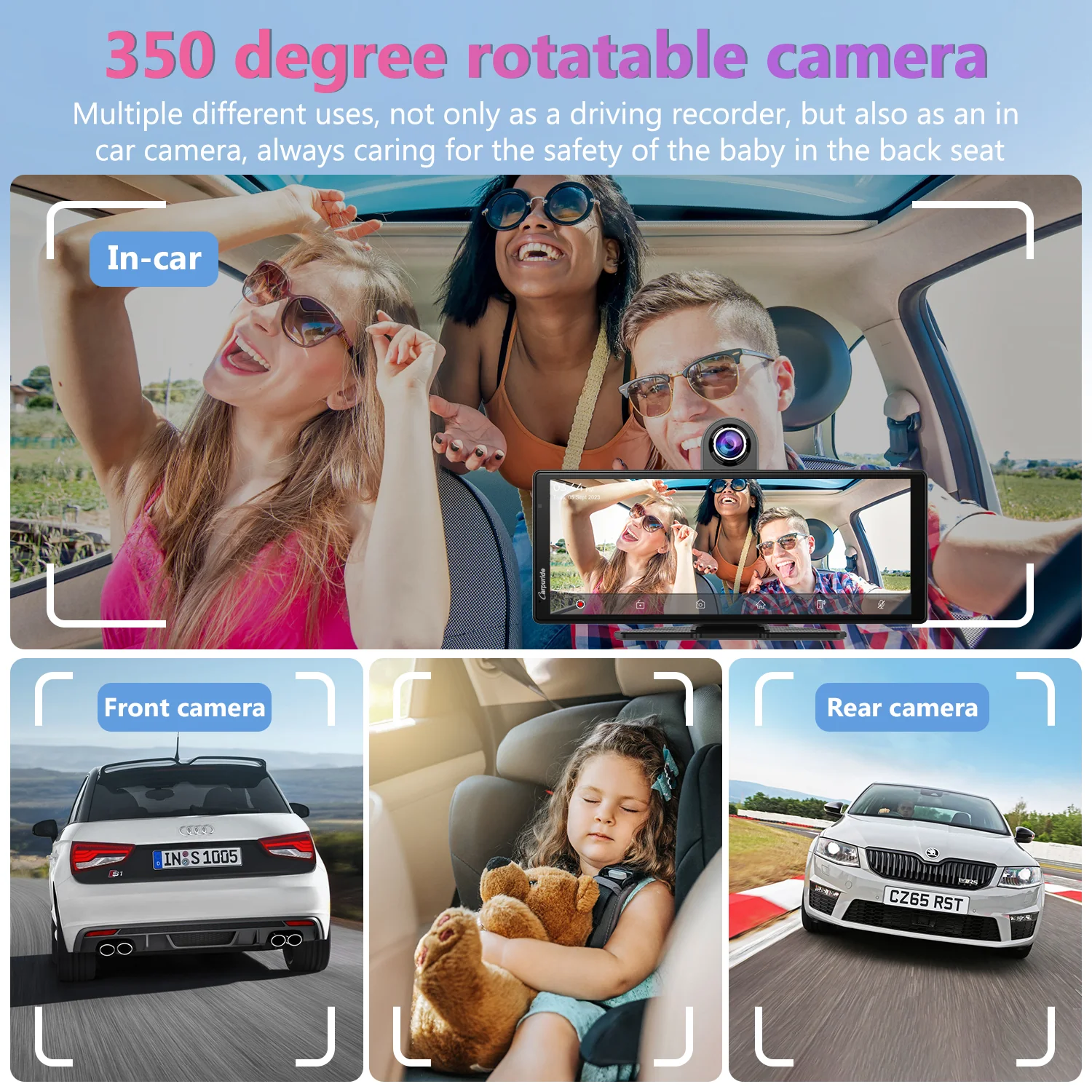 CARPURIDE W903 Portable Smart Multimedia Dashboard Console with Dual Cameras and DVR Function - Image 5