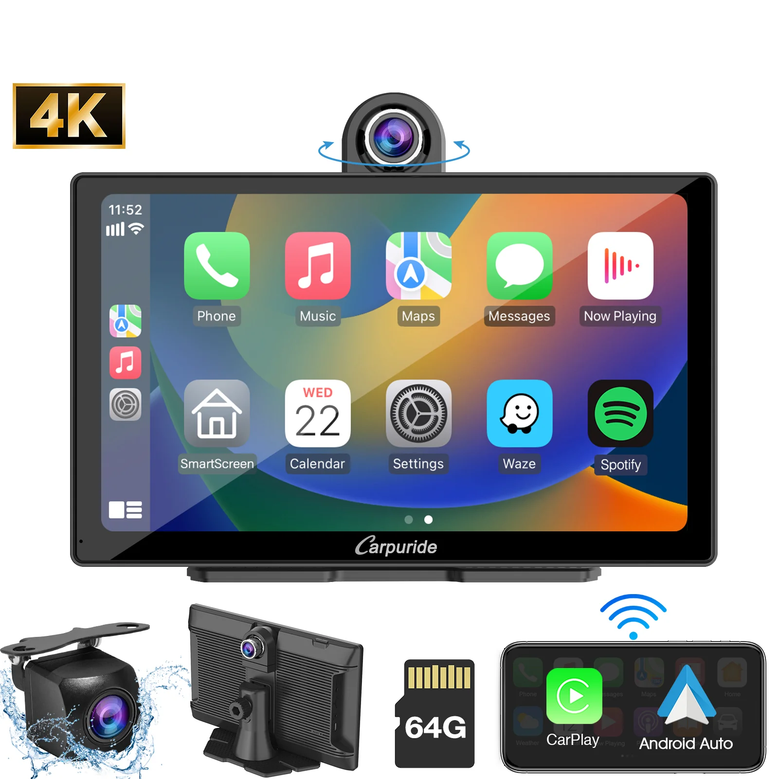 CARPURIDE W905 Portable Smart Multimedia Dashboard Console with Front Camera and DVR Function - Image 10