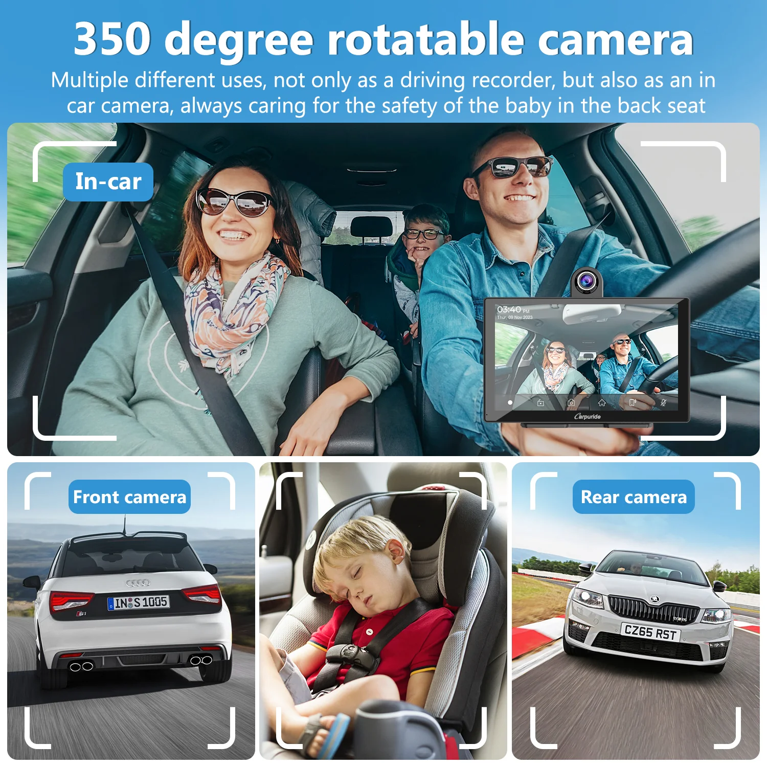 CARPURIDE W905 Portable Smart Multimedia Car Stereo with Dual Cameras and DVR Function - Image 3