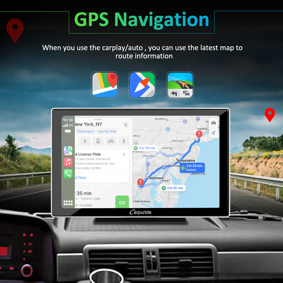 CARPURIDE Wireless Portable Car Stereo, support Google and Siri Assistant, 9 Inch IPS Touch screen, Car Radio Receiver with Carplay/ Android Auto/GPS /Mirror link/Bluetooth/FM/Light-sensing/EQ effect，Silver Frame - Image 3