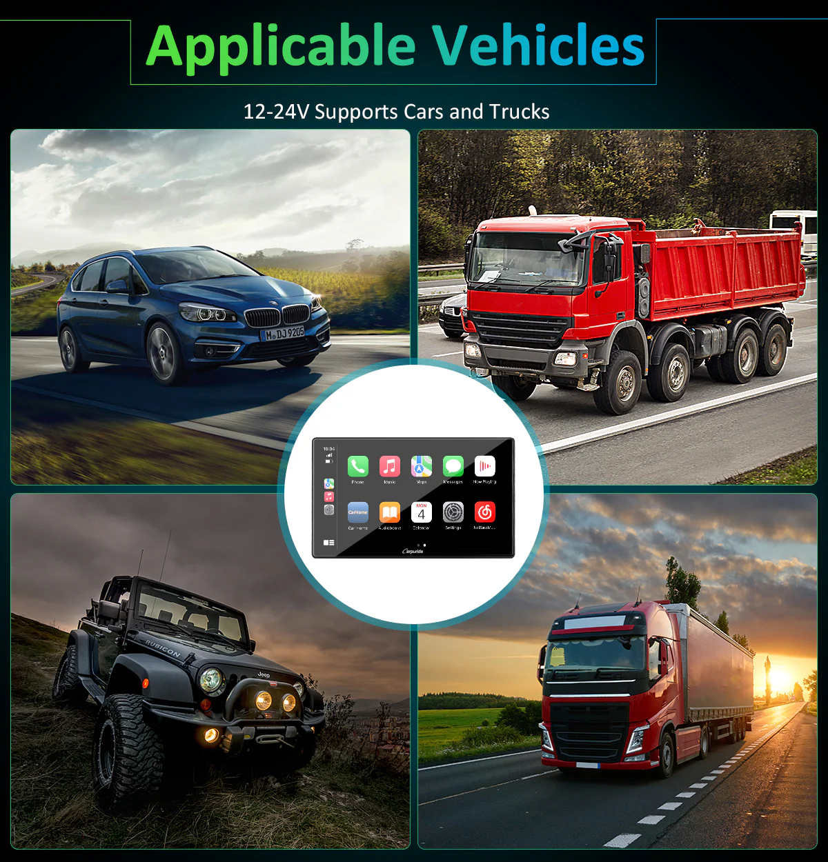 CARPURIDE Wireless Portable Car Stereo with Light-Sensitive,Dual 4Ω3W speakers, 9 Inch IPS Touchscreen Car Radio Receiver Works with Carplay/Android Auto/Mirror Link/Bluetooth/Google/Siri/WiFi/GPS Navigation - Image 8