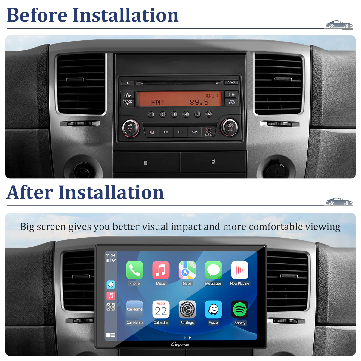 CARPURIDE YT09S Double Din Car Stereo with Wireless Apple CarPlay&Android Auto,9" IPS Touch Screen, GPS Navigation, BT, USB, FM, Rear Camera, SWC - Image 3
