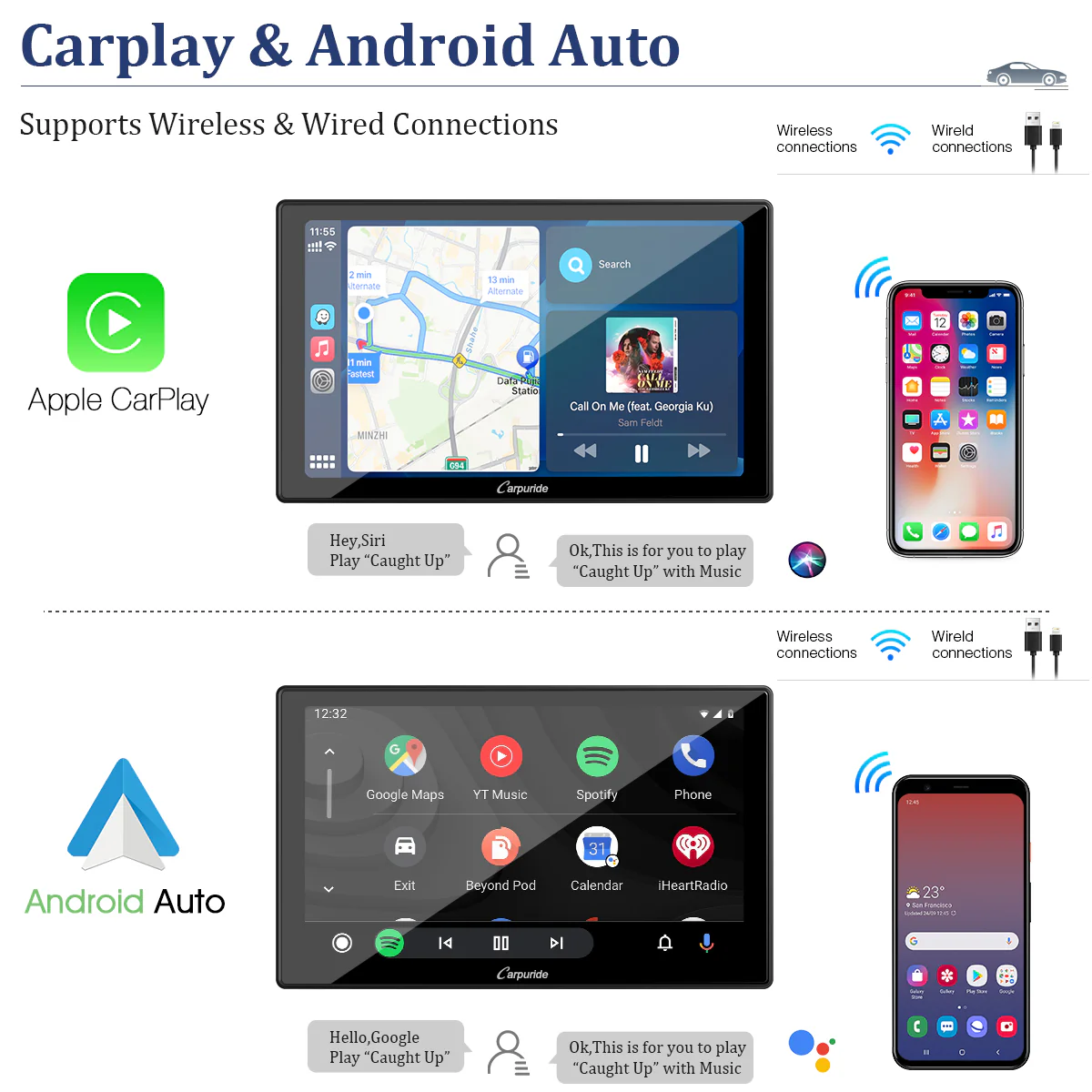 CARPURIDE YT09S Double Din Car Stereo with Wireless Apple CarPlay&Android Auto,9" IPS Touch Screen, GPS Navigation, BT, USB, FM, Rear Camera, SWC - Image 5