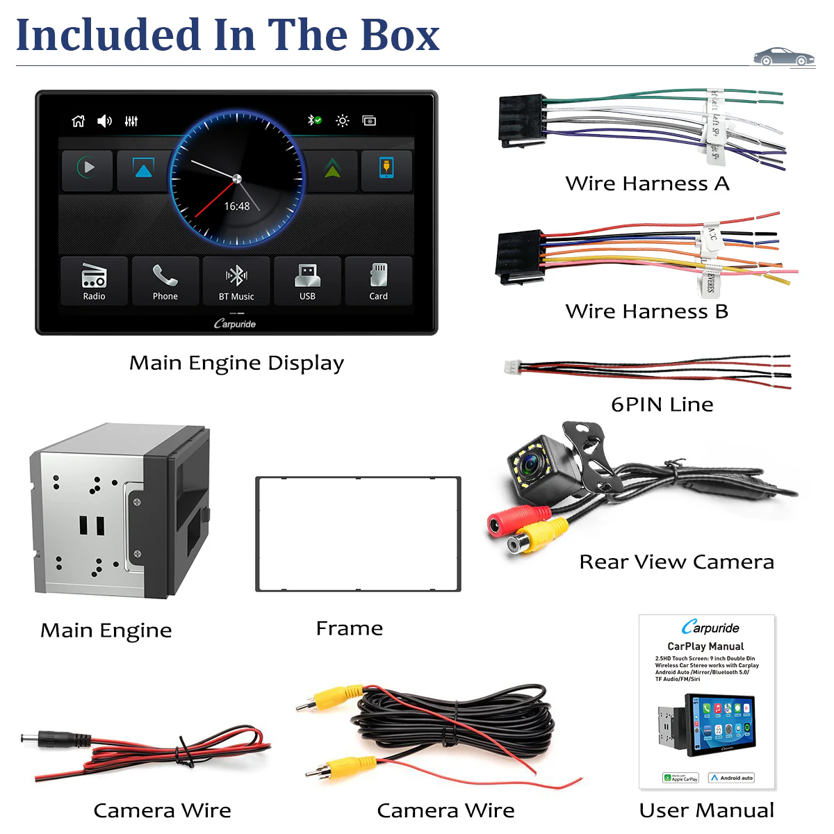 CARPURIDE YT09S Double Din Car Stereo with Wireless Apple CarPlay&Android Auto,9" IPS Touch Screen, GPS Navigation, BT, USB, FM, Rear Camera, SWC - Image 9